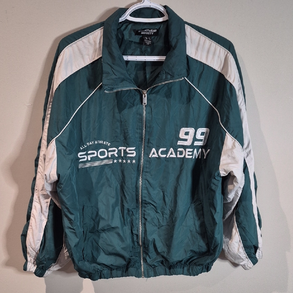 Streetwear Society Green and White Varsity Jacket
